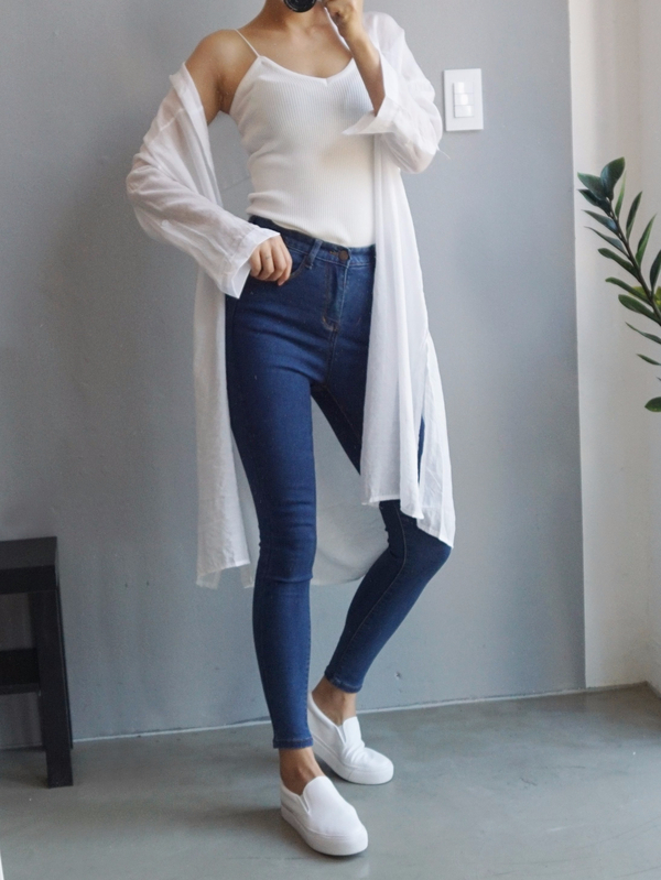 Women Jeans Pants High Waist Roll Up Long Span Ski