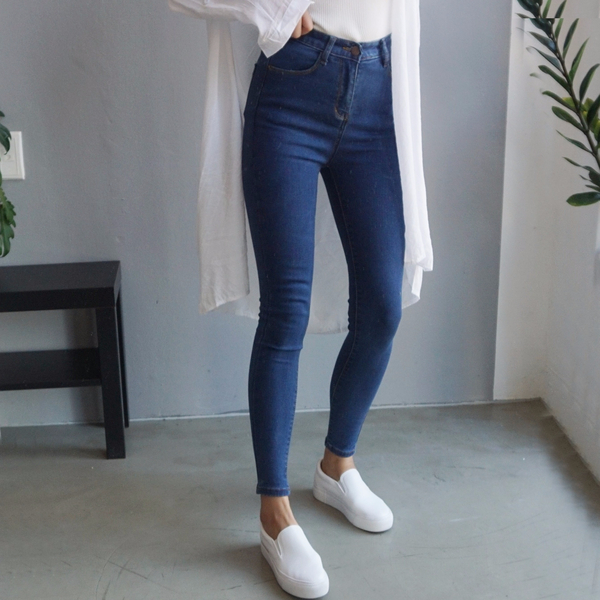 Women Jeans Pants High Waist Roll Up Long Span Ski