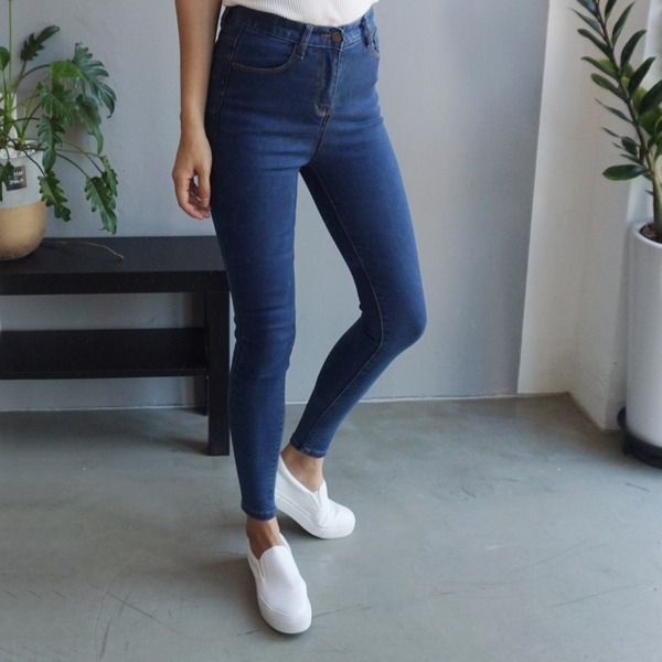 Women Jeans Pants High Waist Roll Up Long Span Ski