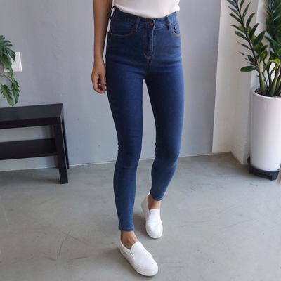 Women Jeans Pants High Waist Roll Up Long Span Ski