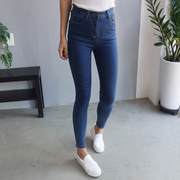 Women Jeans Pants High Waist Roll Up Long Span Ski