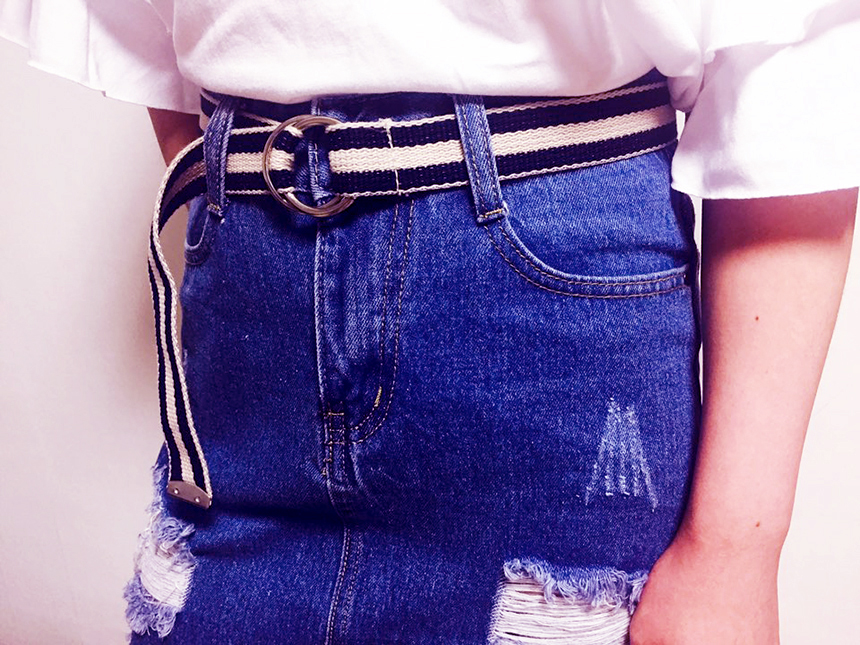 Cotton belt Two-tone collar O-ring side Casual vin