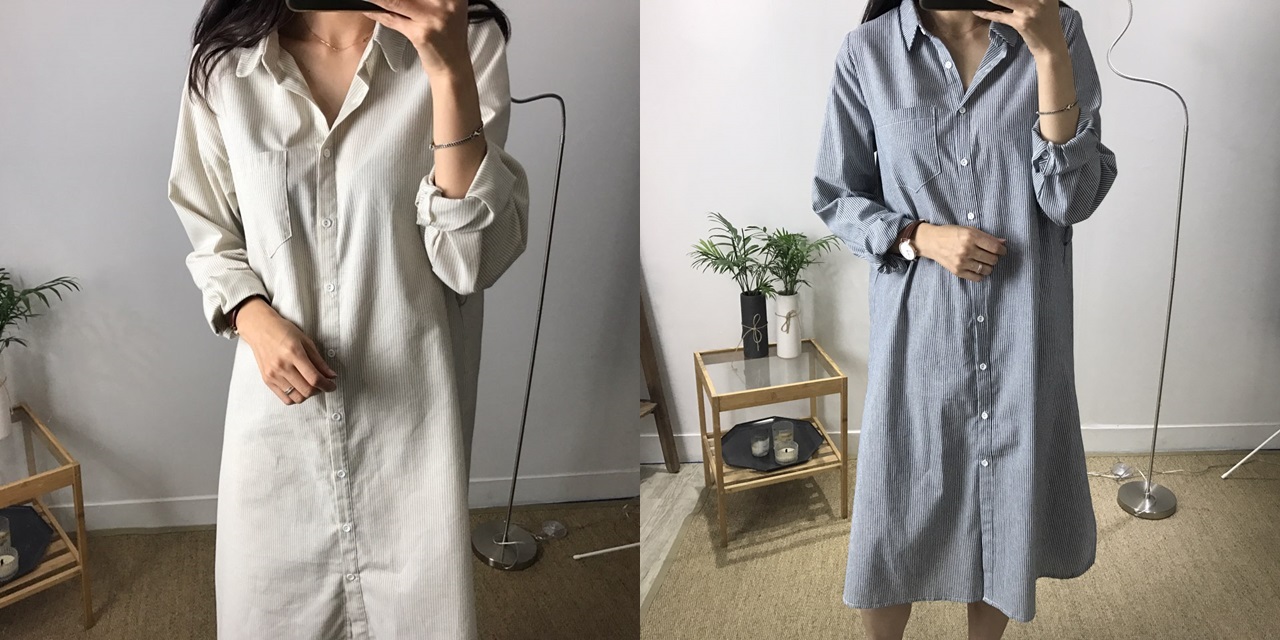New Fall Striped Shirt Long Dresses Coordination P