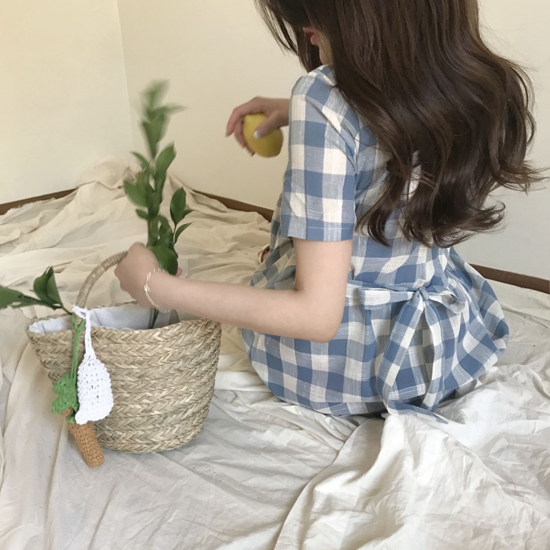 NEW FASHION LADY GIRL DRESS Linen Check Long Dress