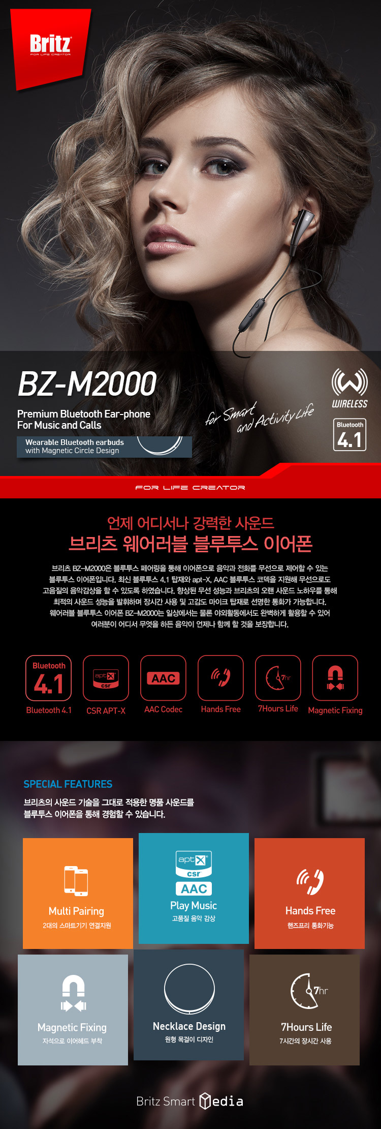 NEW BLUETOOTH EARPHONE BRITZ BZ-M2000 High quality