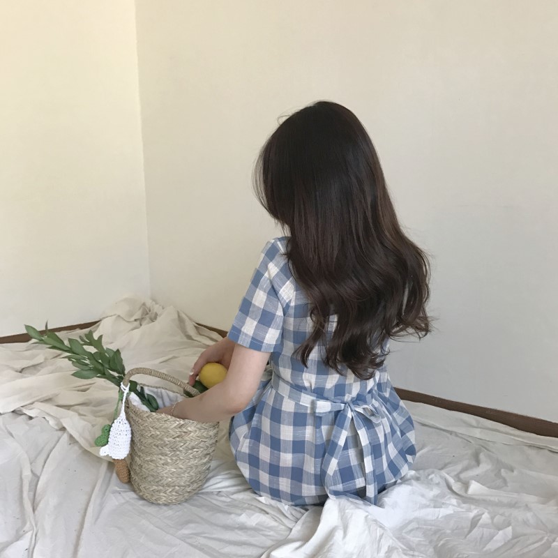 NEW FASHION LADY GIRL DRESS Linen Check Long Dress