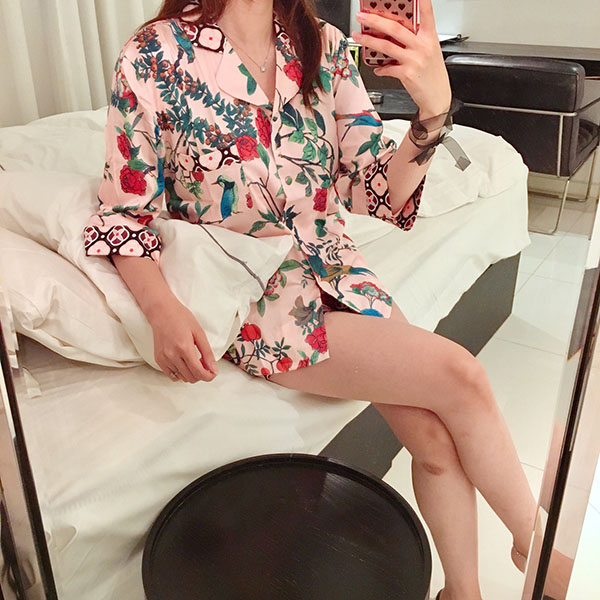 New Vintage Flower Silk Pajamas Set Homewear Pajam