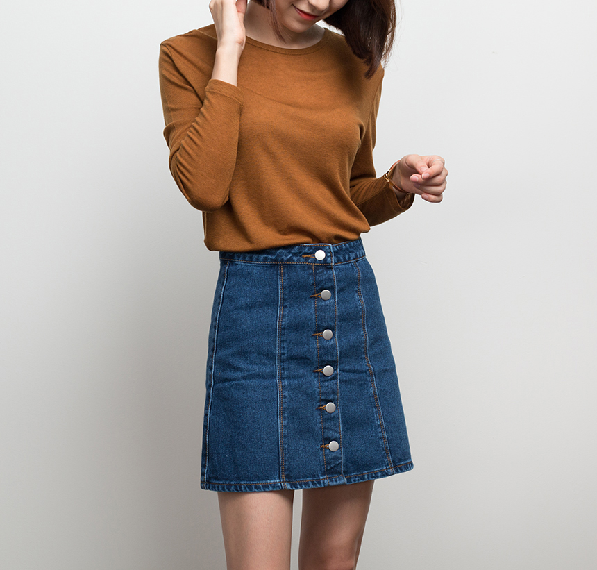 Denim Skirt Needle A line button Denim skirt Denim