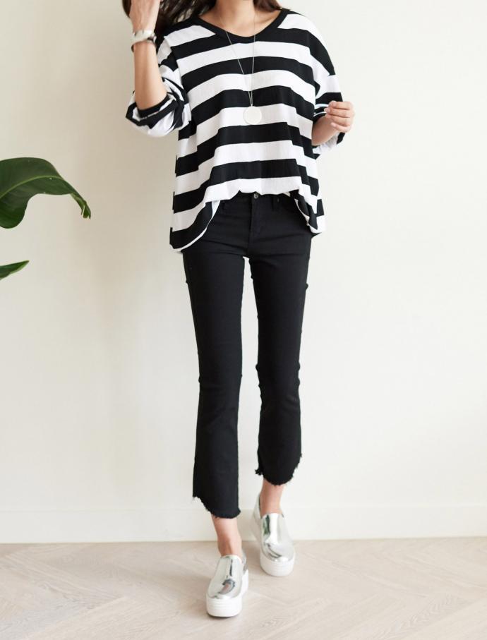 Striped Long Sleeve T-shirt Girls Feminine Daily C