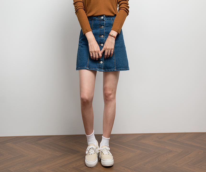 Denim Skirt Needle A line button Denim skirt Denim