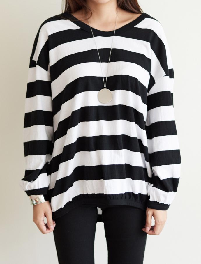 Striped Long Sleeve T-shirt Girls Feminine Daily C