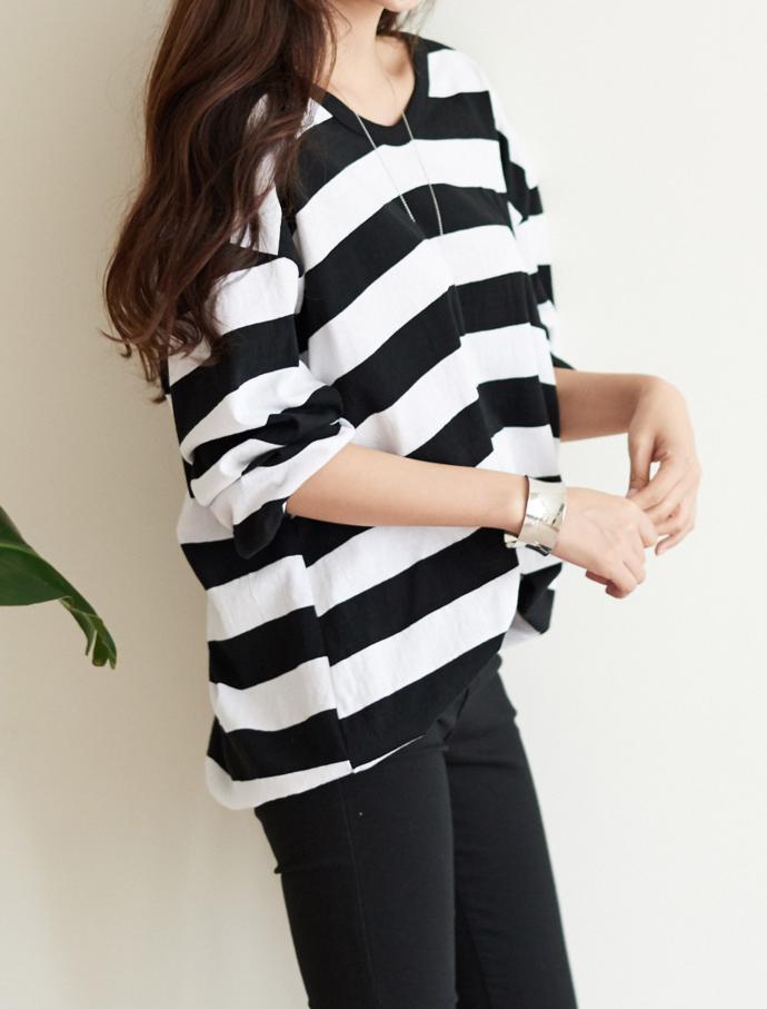 Striped Long Sleeve T-shirt Girls Feminine Daily C