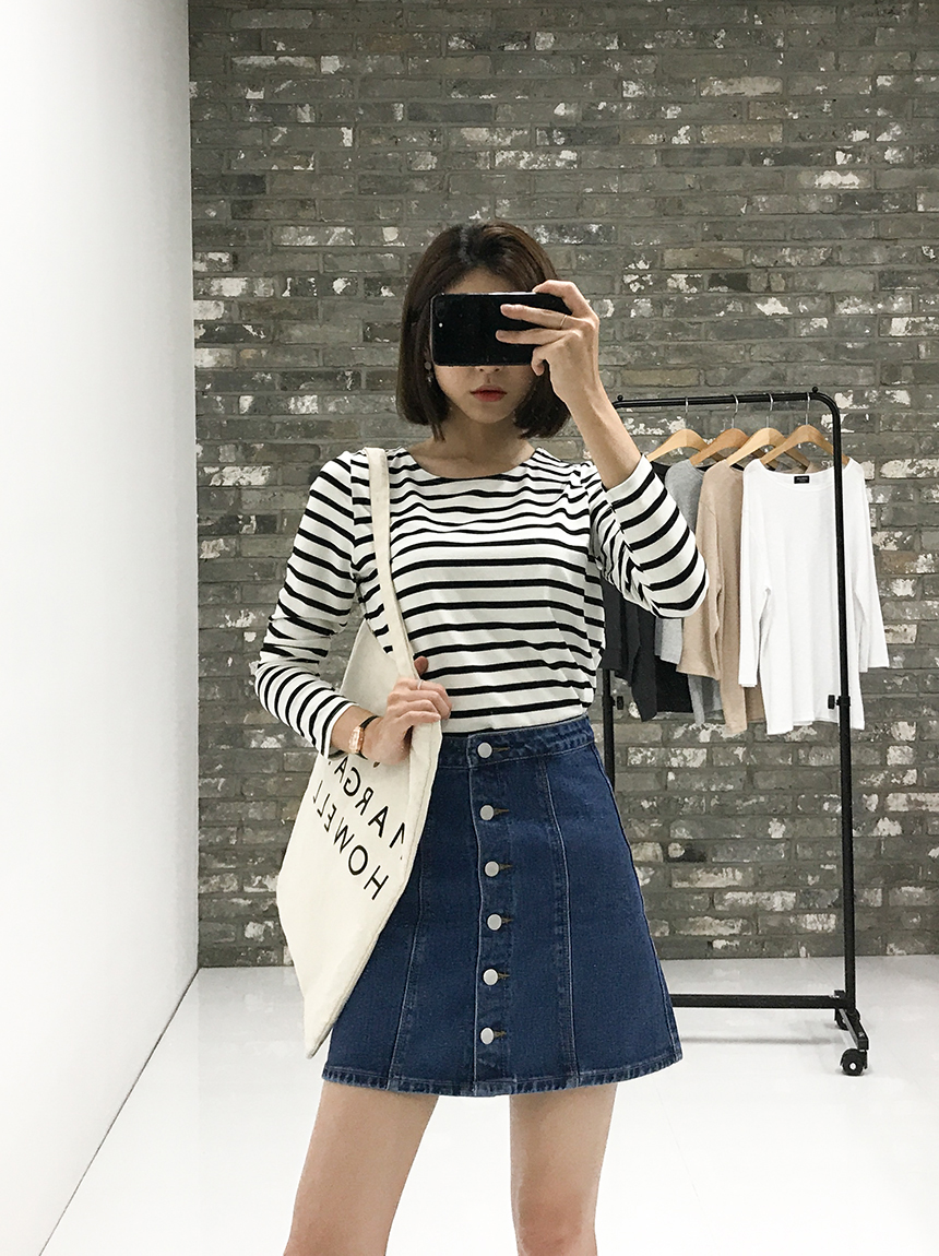 Denim Skirt Needle A line button Denim skirt Denim