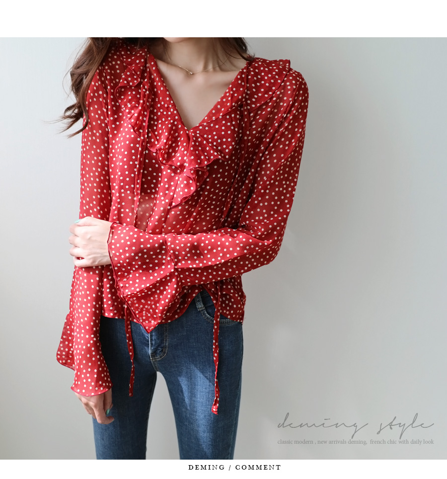 NEW FASHION LADY GIRL Blouse Deming dot Ruffle blo