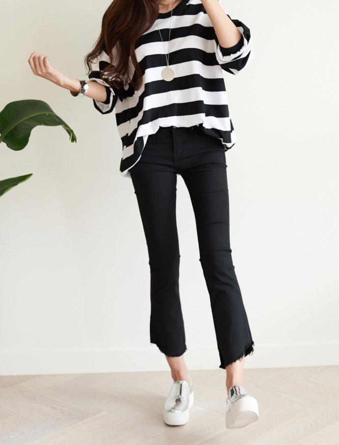 Striped Long Sleeve T-shirt Girls Feminine Daily C