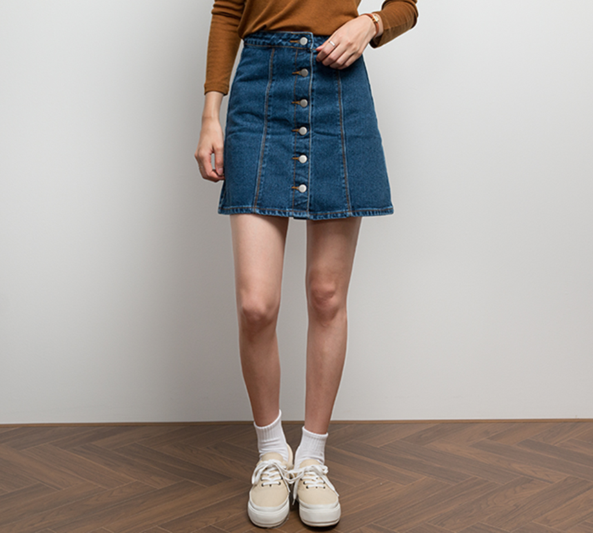 Denim Skirt Needle A line button Denim skirt Denim