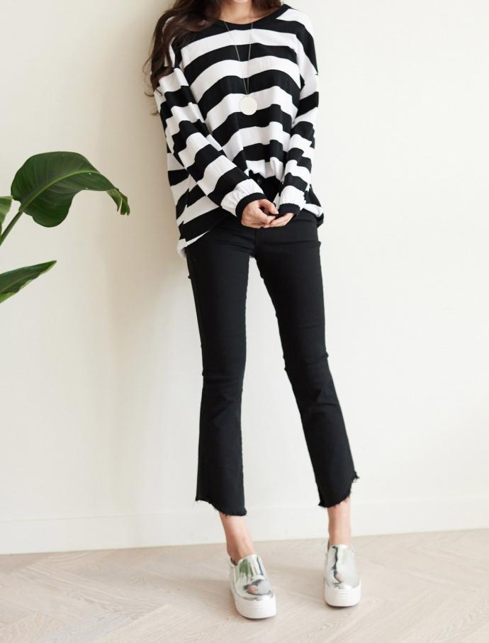 Striped Long Sleeve T-shirt Girls Feminine Daily C