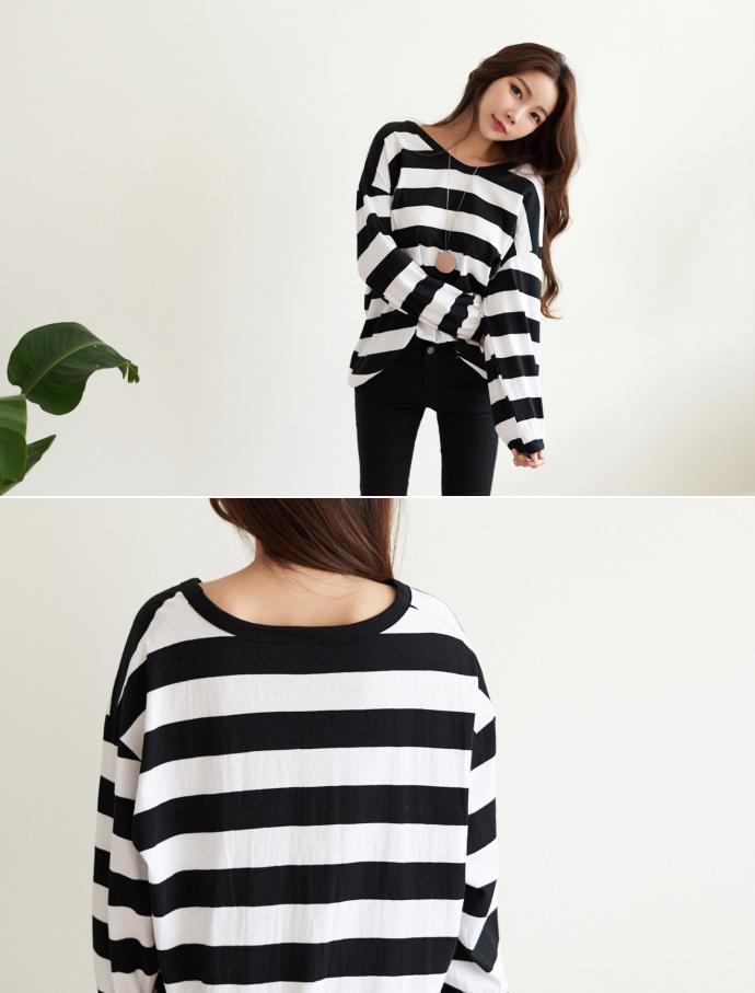 Striped Long Sleeve T-shirt Girls Feminine Daily C