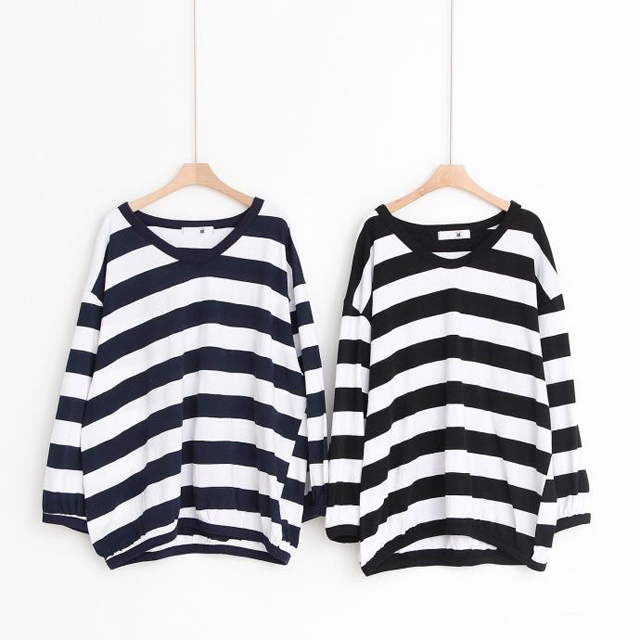 Striped Long Sleeve T-shirt Girls Feminine Daily C