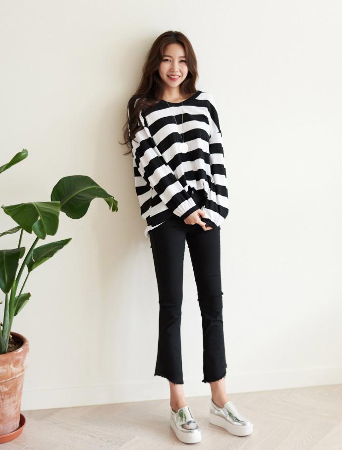 Striped Long Sleeve T-shirt Girls Feminine Daily C