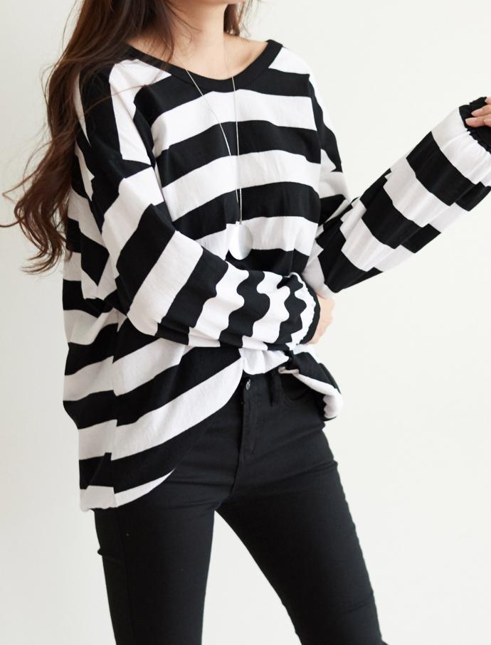 Striped Long Sleeve T-shirt Girls Feminine Daily C
