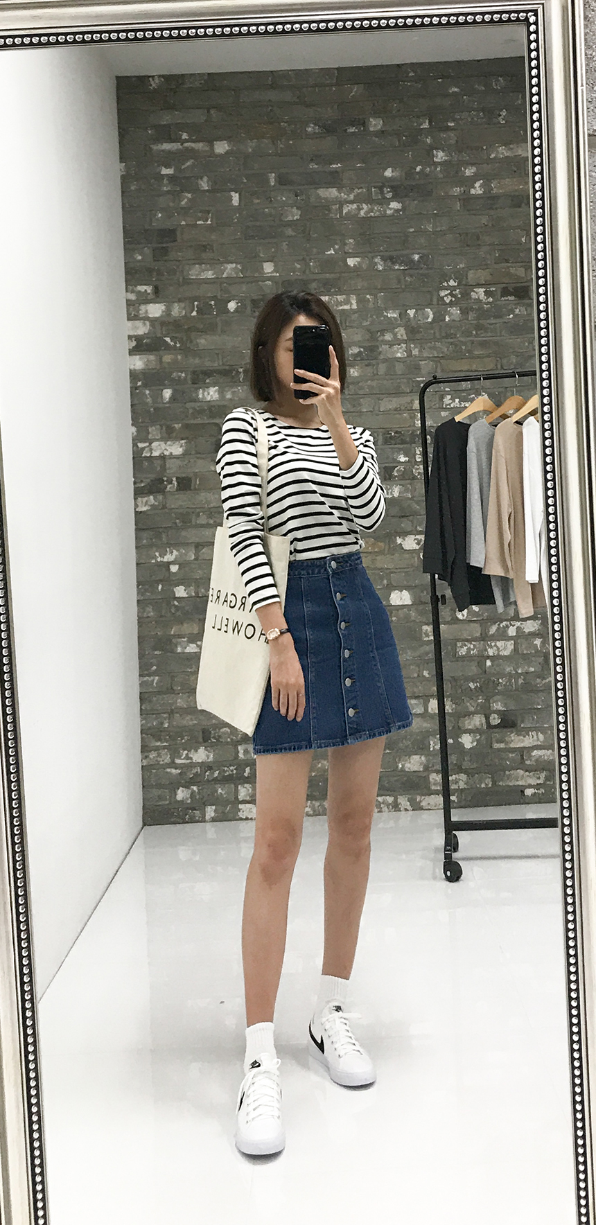 Denim Skirt Needle A line button Denim skirt Denim