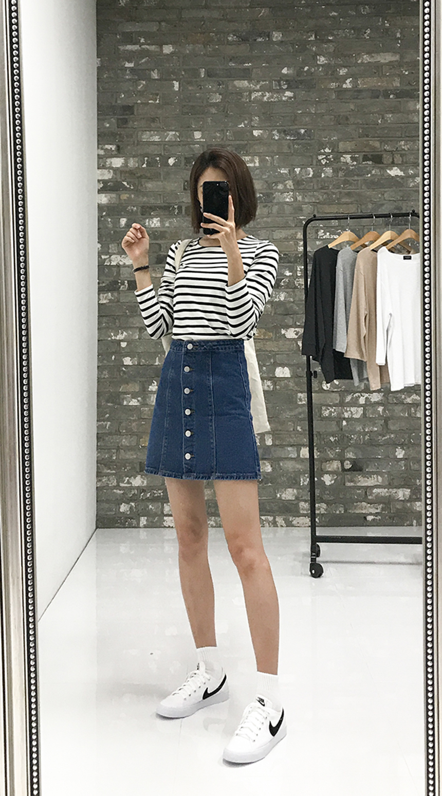 Denim Skirt Needle A line button Denim skirt Denim