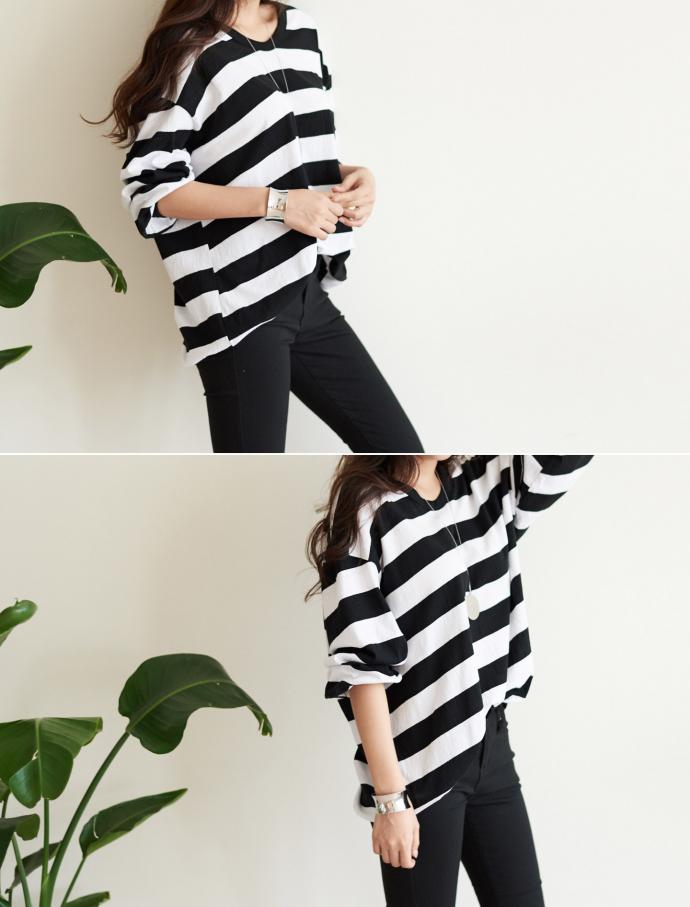 Striped Long Sleeve T-shirt Girls Feminine Daily C