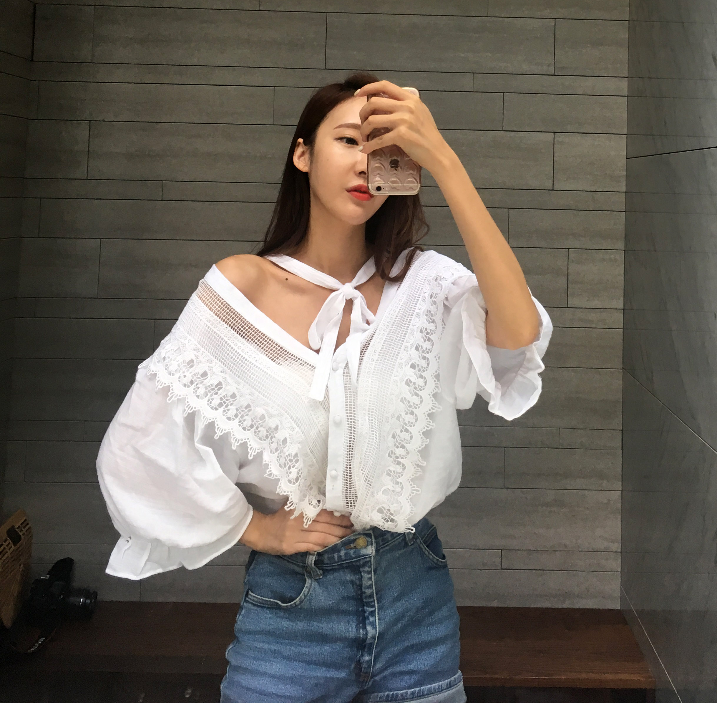 NEW FASHION LADY GIRL Blouse V-neck lace-off shoul