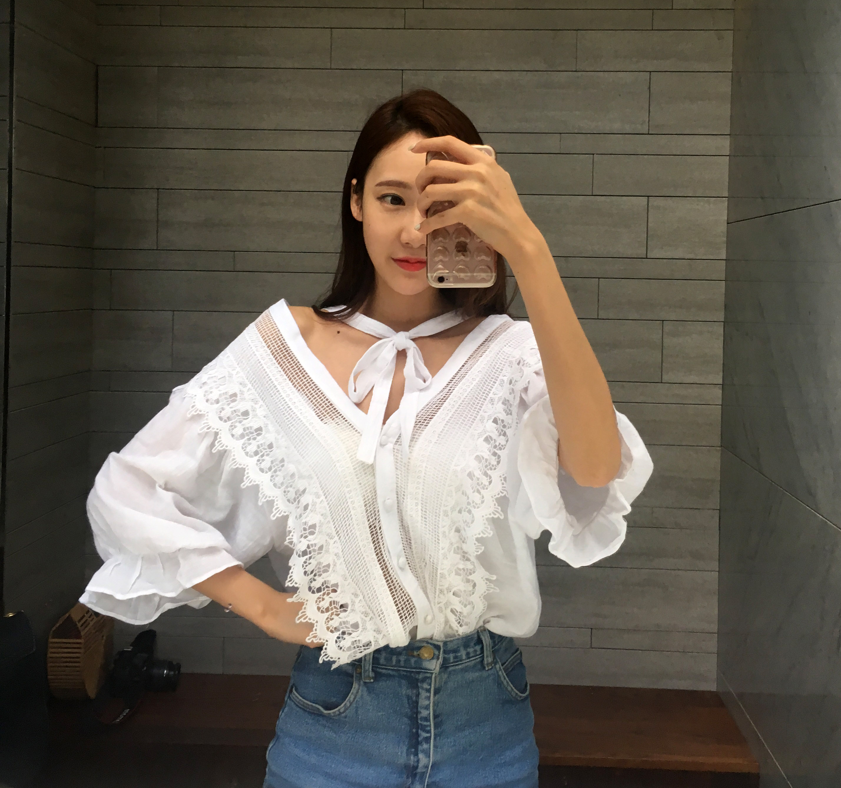 NEW FASHION LADY GIRL Blouse V-neck lace-off shoul