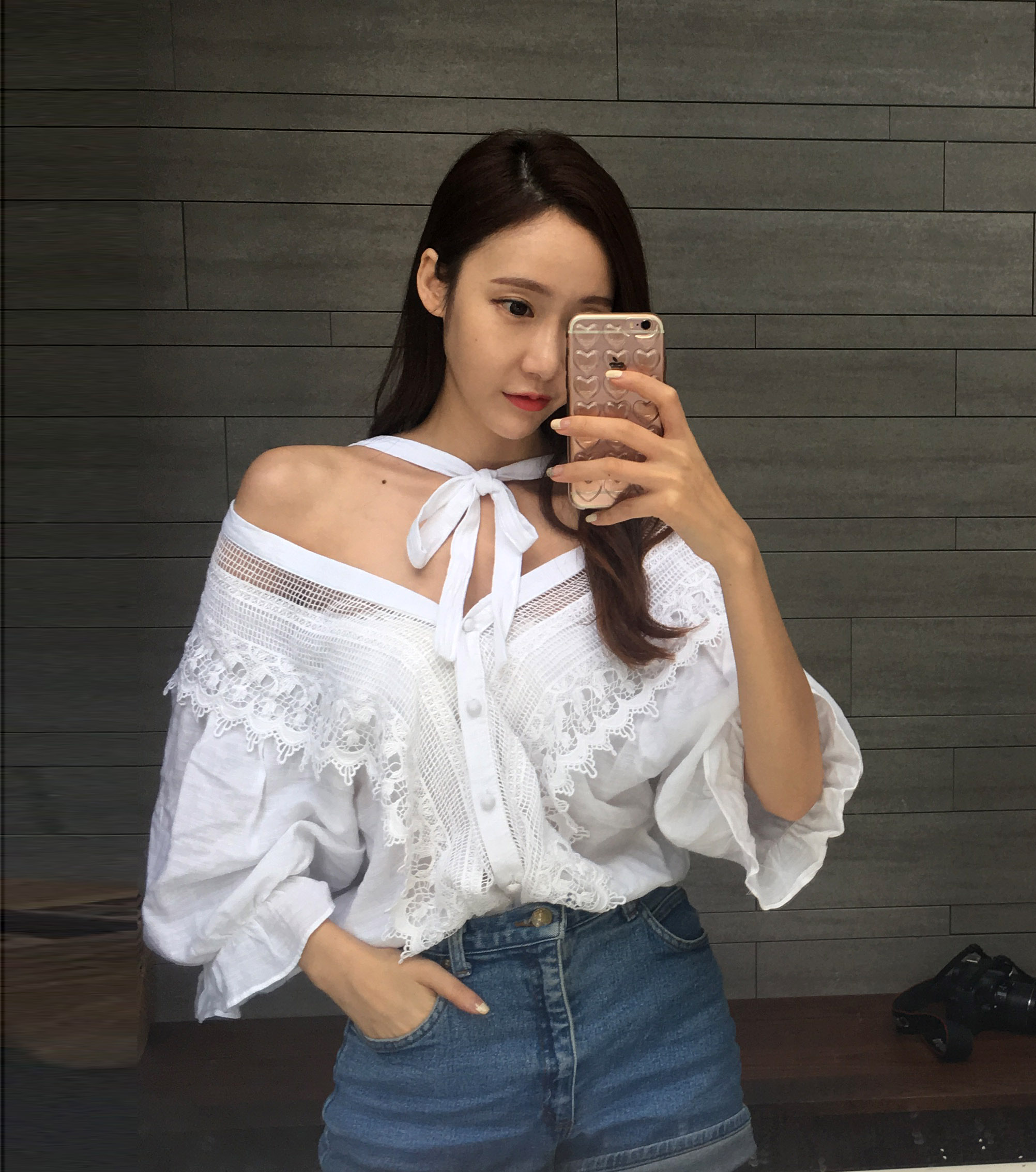 NEW FASHION LADY GIRL Blouse V-neck lace-off shoul