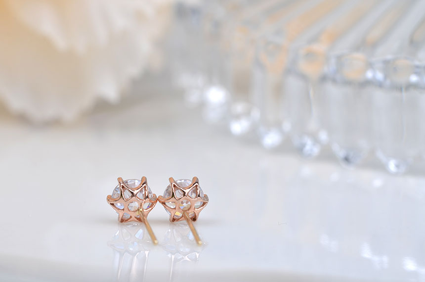 Diamond Cutting 14k Cubic Earring 4mm, 5mm