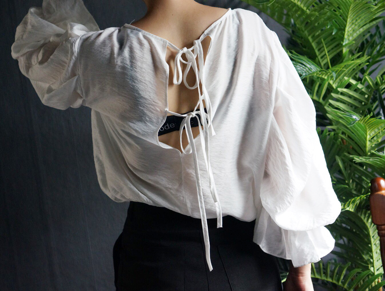 NEW FASHION LADY GIRL Blouse Ribbon Puff Blouse