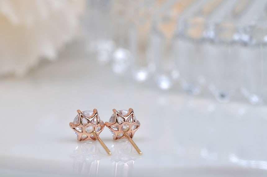 Diamond Cutting 14k Cubic Earring 4mm, 5mm