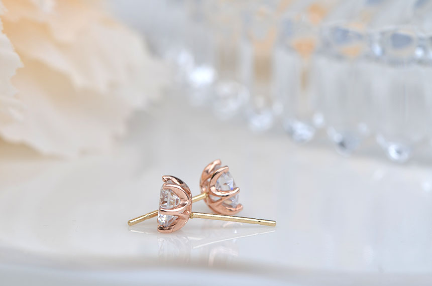 Diamond Cutting 14k Cubic Earring 4mm, 5mm