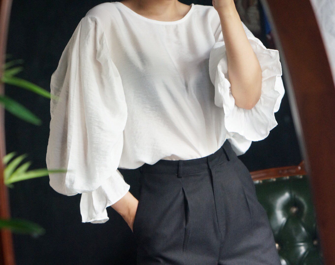 NEW FASHION LADY GIRL Blouse Ribbon Puff Blouse