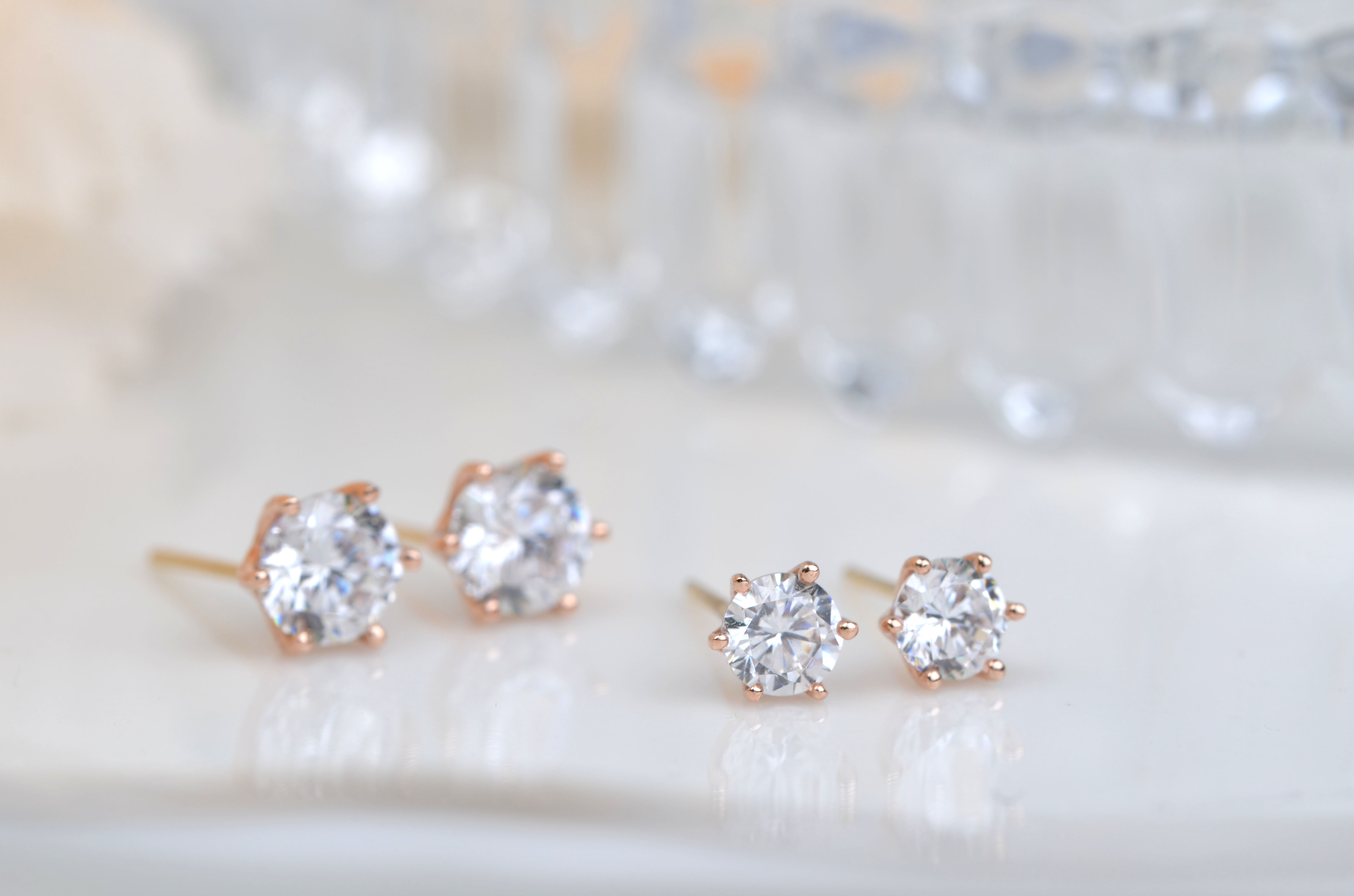 Diamond Cutting 14k Cubic Earring 4mm, 5mm