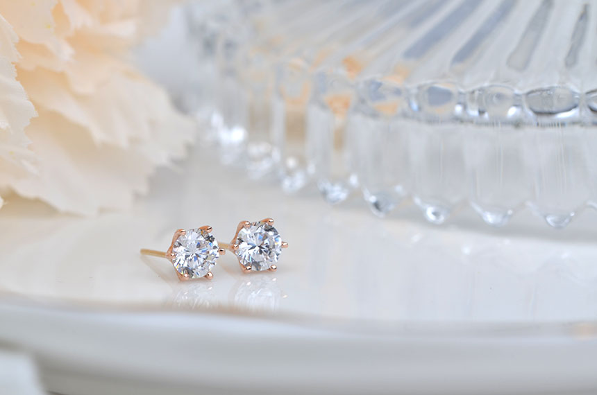 Diamond Cutting 14k Cubic Earring 4mm, 5mm