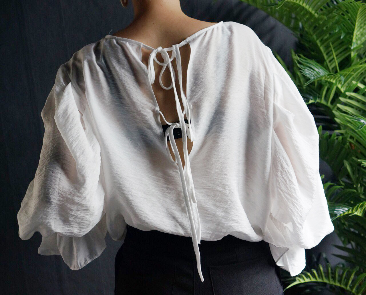 NEW FASHION LADY GIRL Blouse Ribbon Puff Blouse