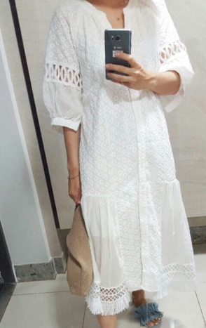 NEW FASHION LADY GIRL DRESS White Punching Lace Lo