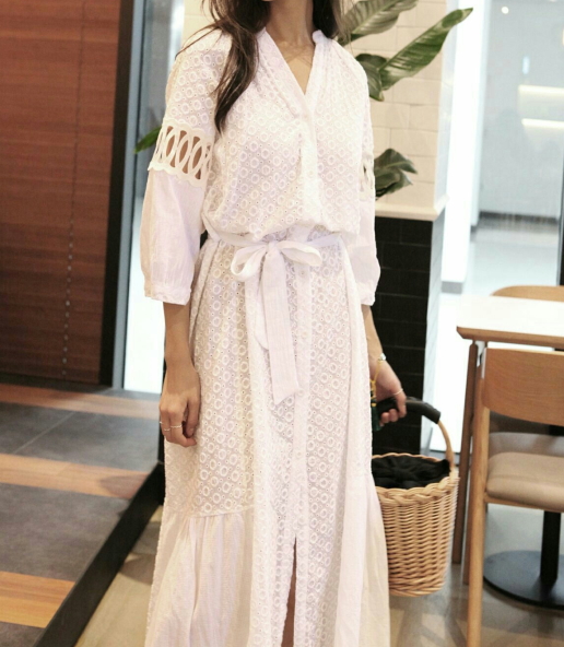 NEW FASHION LADY GIRL DRESS White Punching Lace Lo