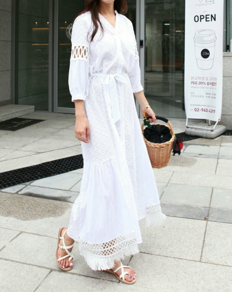 NEW FASHION LADY GIRL DRESS White Punching Lace Lo