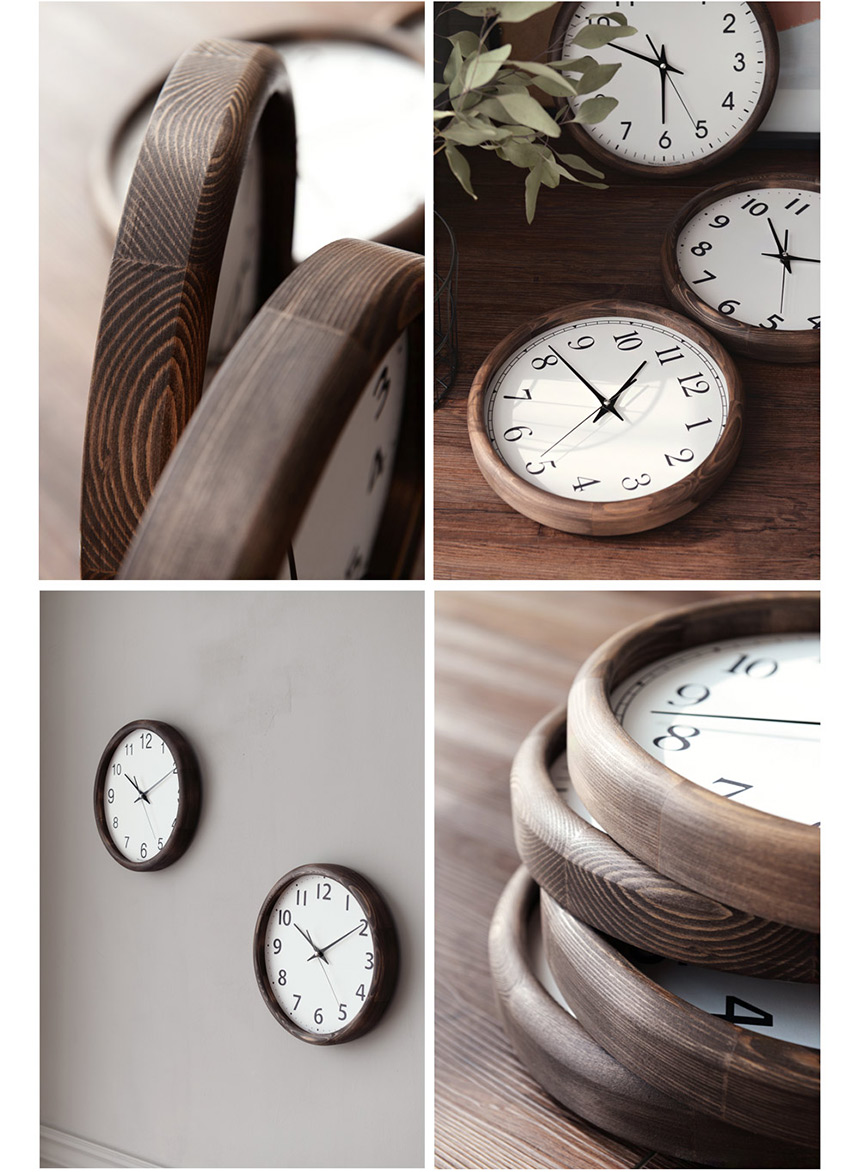 Wood Round Quiet Antique Wall Clock 4style Modern 