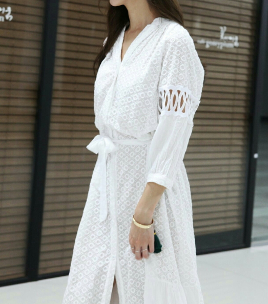 NEW FASHION LADY GIRL DRESS White Punching Lace Lo