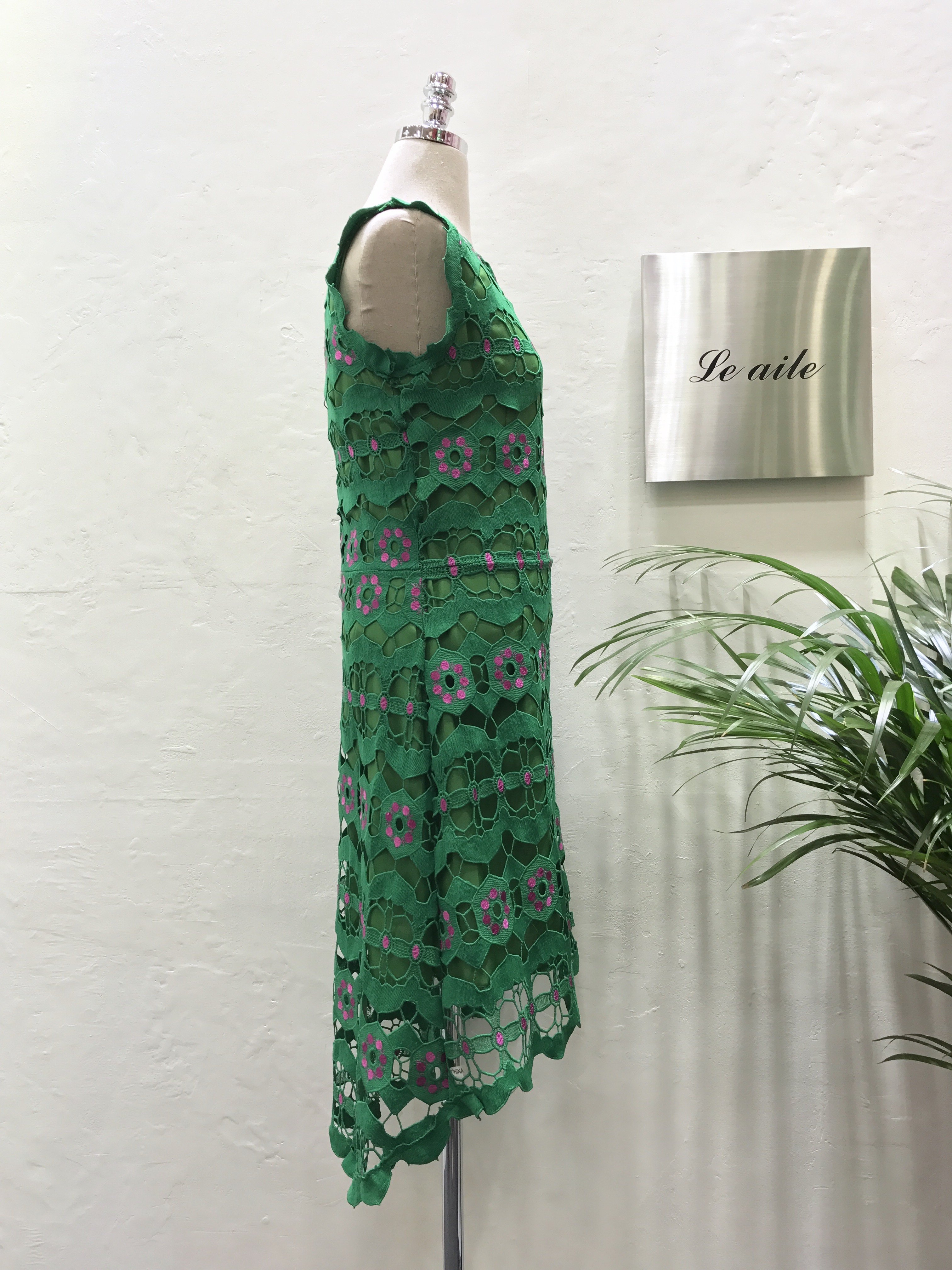 New Women Dress Green Lace Flower Uniform Dress Ne