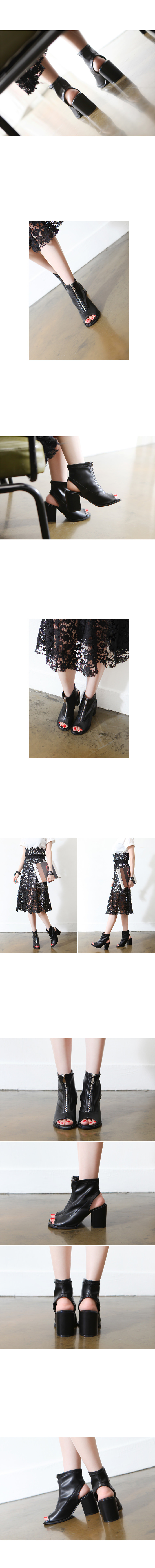 Korean Front Zipper Open Toe Tote Booty Hill Boots