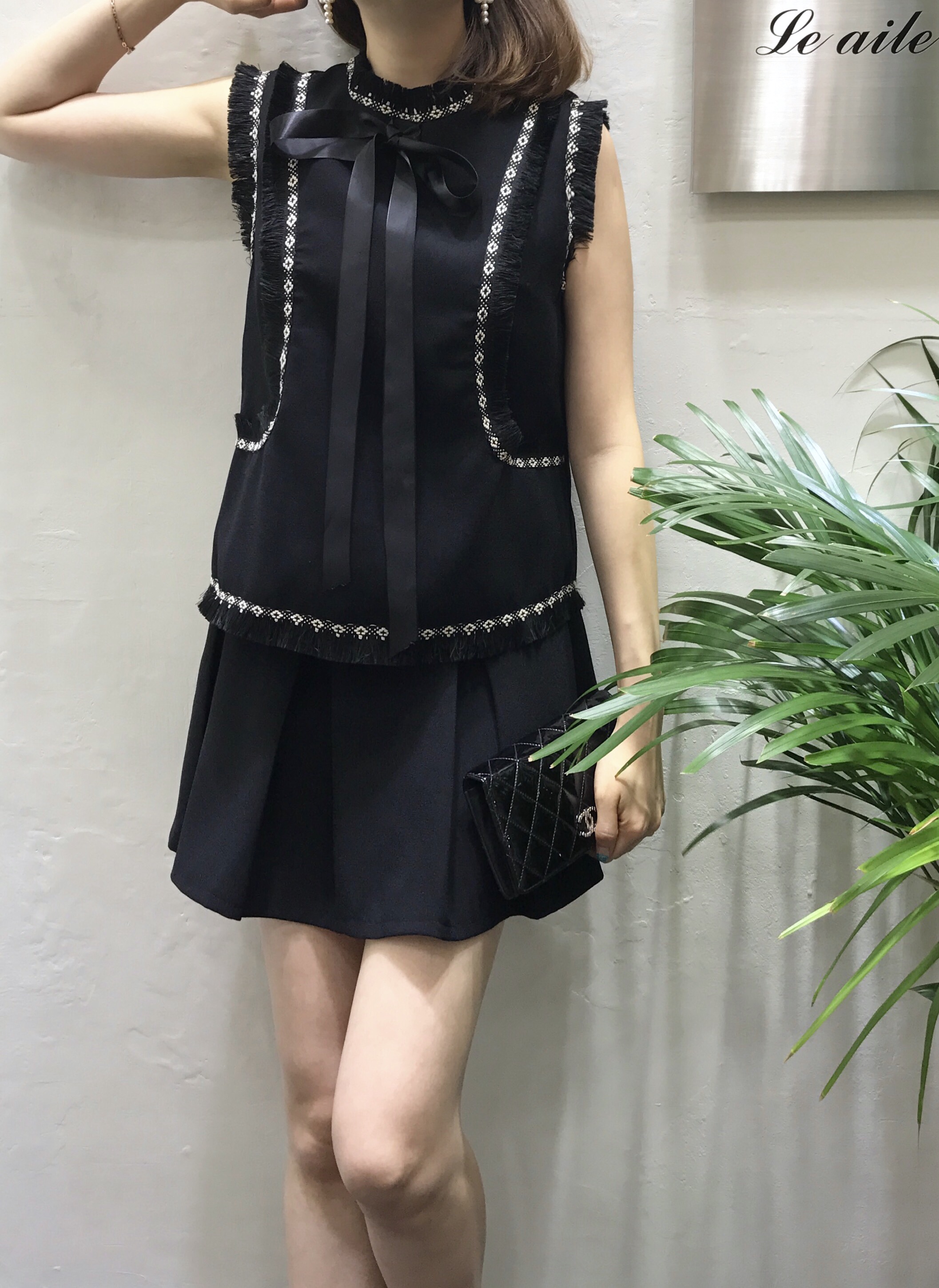 3 Clothes Ribbon Suit Ethnic Black Two-Piece Autum