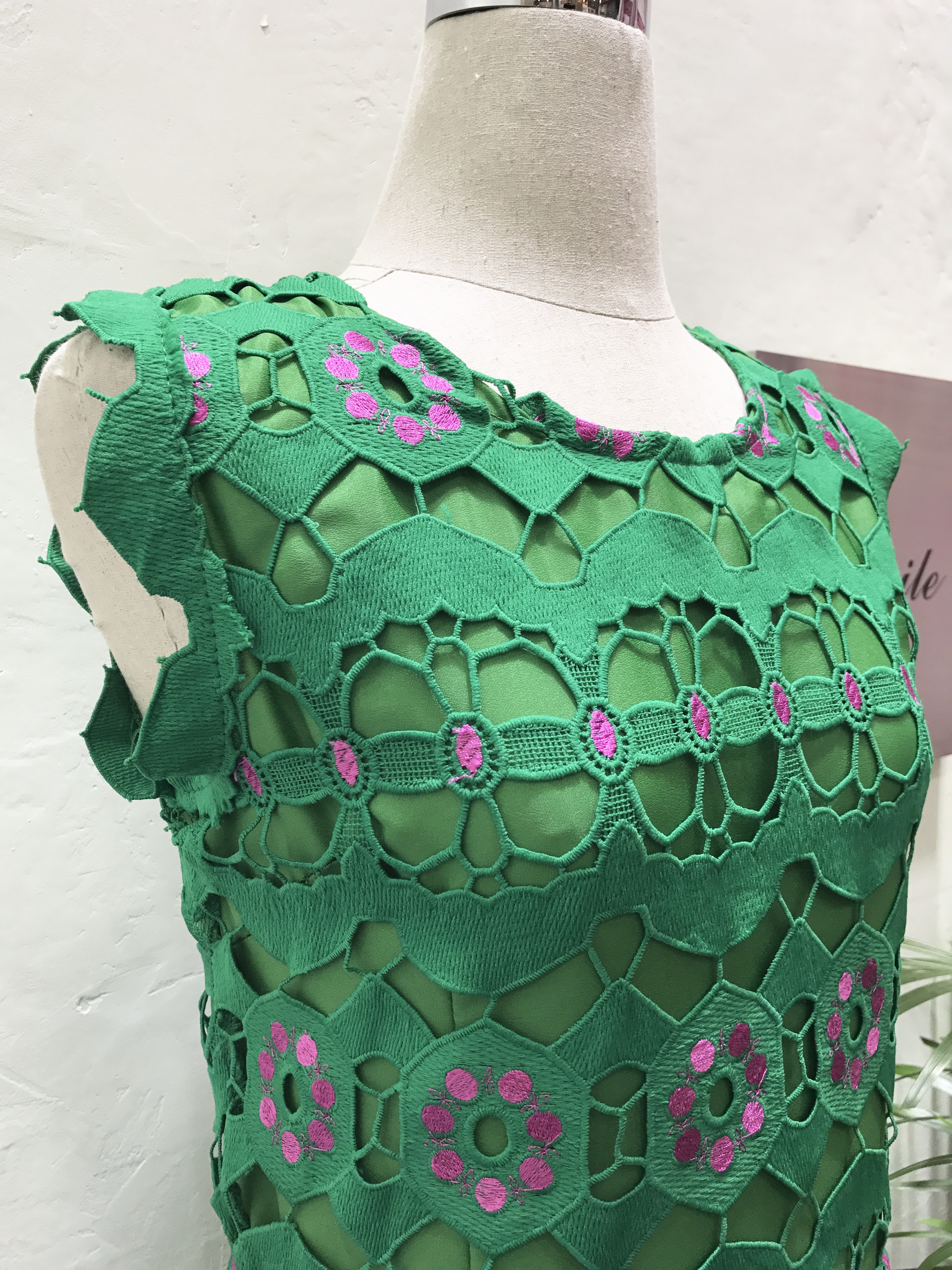 New Women Dress Green Lace Flower Uniform Dress Ne