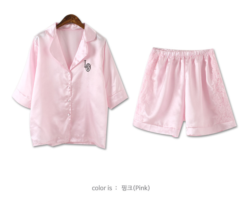 New embroidery lace pajama set 2 color pajamas hom