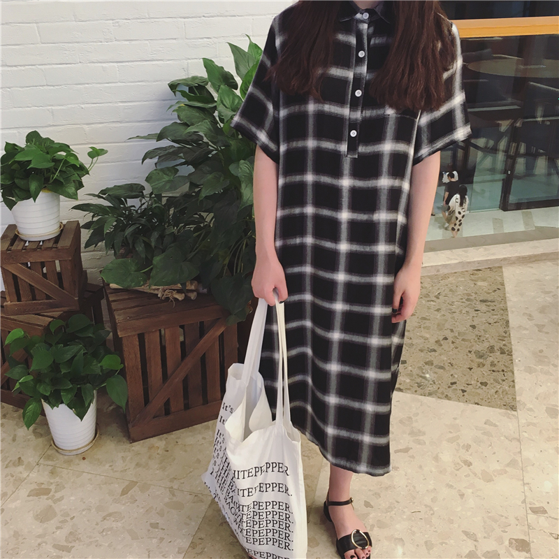 NEW FASHION LADY GIRL DRESS long-sleeved checkered